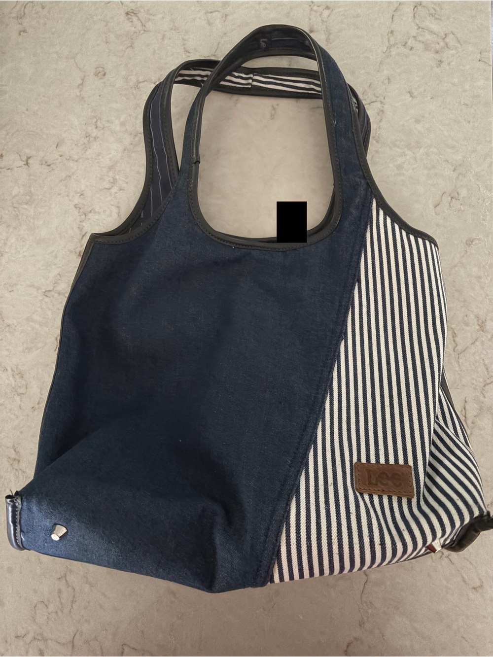 Lee Navy and White Striped Shoulder Tote